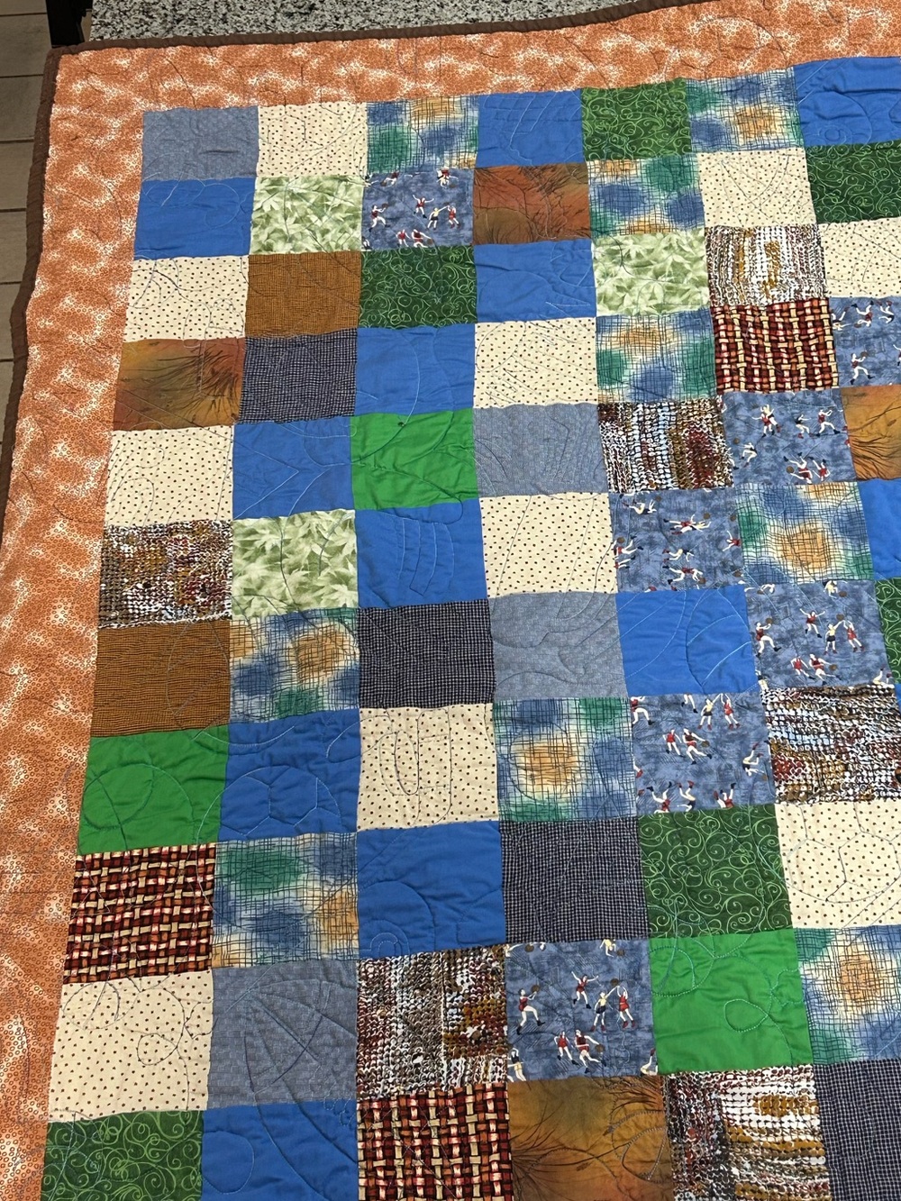 Handmade Quilt Blanket Sports Brown Green basketball soccer volleyball baby boy